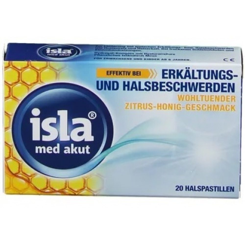 Isla Med Acute Throat Pastilles For Colds And Sore Throats (Citrus & Honey) 20τμχ