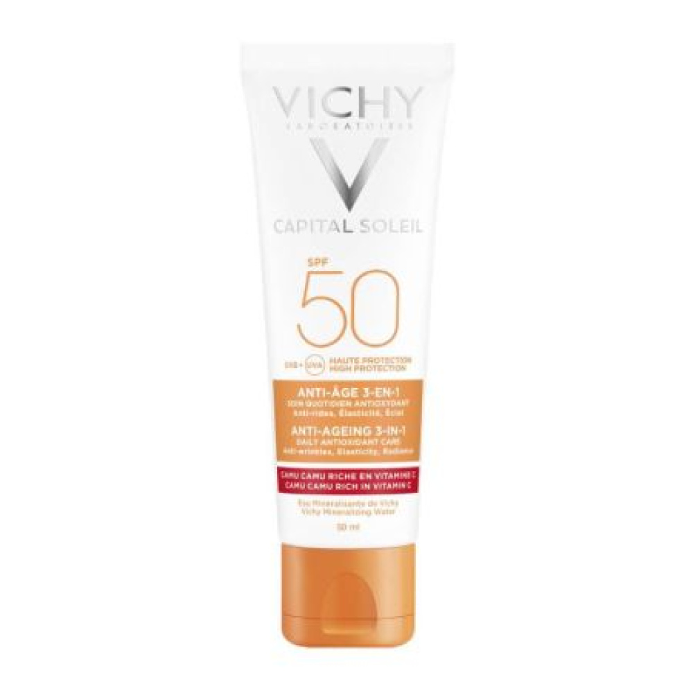 Vichy Capital Soleil Anti-Ageing 3 in 1 SPF50 Αντηλιακή Κρέμα Προσώπου με Αντιγηραντική Δράση, 50ml