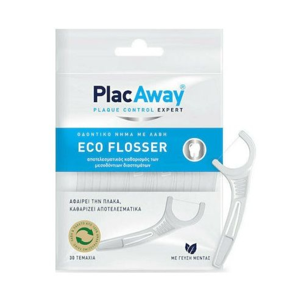 PlacAway Eco Flosser Οδοντικό Νήμα με Λαβή 30τμχ Γεύση Μέντας