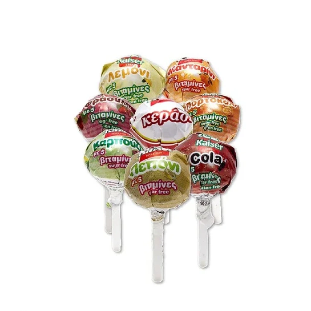 MEDISEI Kaiser Lolli Pops Γλειφιτζούρι σε 10 γεύσεις με 5 Βιταμίνες και Φυτικές Ίνες 1τμχ 2g.